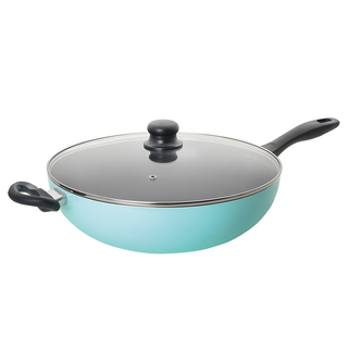 Queen Chef 韓國礦岩鈦合金不沾鍋雙鍋Set, 30 公分炒鍋+ 30 公分平底鍋 + 30 公分鍋蓋 + 竹鏟, 藍色, 1組