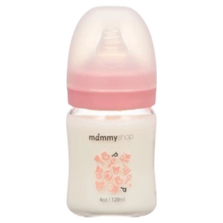 mammyshop 媽咪小站 母感體驗2.5 玻璃奶瓶 寬大口徑, 櫻花粉, 120ml, 1入