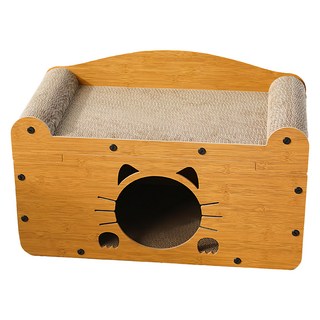 T.N.A. 悠遊 二合一沙發貓抓窩 環保紙漿 多功能貓抓睡床 分體式貓窩 寬敞舒適 透氣涼爽, 木色, 1個
