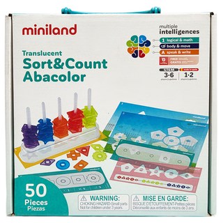 Miniland 透光幾何圖形分類疊疊穿繩 半透明彩色幾何 形狀顏色認知 手眼穿繩精細動作訓練, 不適用, 1組