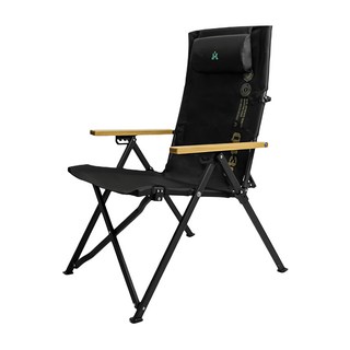 KZM OUTDOOR 個性木手把四段可調折疊椅, 黑色, 1個