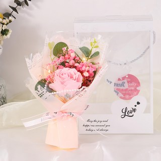 六分埔禮品 LED玫瑰滿天星綠葉珍珠紗花束, 粉色, 1盒