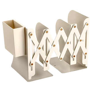 特大加厚可伸縮金屬書架 附筆筒 - 灰白色, 10 x 22 x 17cm