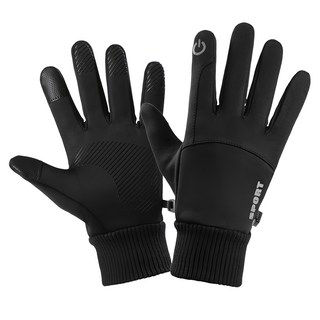 多功能觸控運動手套 防滑耐磨 防水防風 三層抗寒保暖, 黑色, 1雙