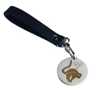 OPUS 東齊金工 不鏽鋼鑰匙圈吊飾 植鞣革皮 金屬吊釦, 黑色 + 銀色, 1個