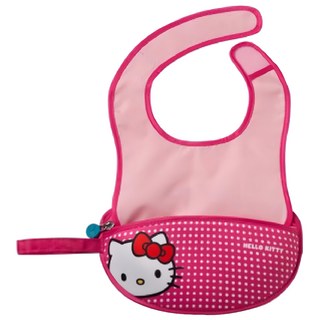 b.box 便攜圍兜連匙 4個月以上 澳洲設計 柔軟餵食匙, HELLO KITTY 粉紅色 + 桃紅色, 2個, 1組