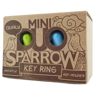 QUALy Mini Duo Sparrow Key Ring 迷你雀兒愛巢 屋子 63 x 29 x 40 mm 麻雀 39 x 25 x 13 mm), 白屋 + 白鳥 + 藍鳥, 1組