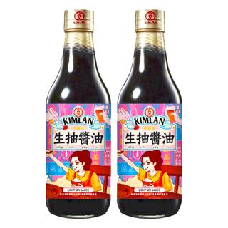 KIMLAN 金蘭 生抽醬油, 適用於涼拌菜或炒菜，醬香味美，色澤清澈透明, 590ml, 2瓶