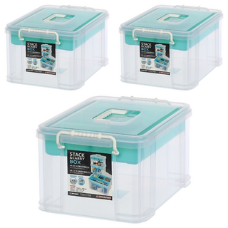 KEYWAY 聯府 手提雙層整理箱 9L, 透明色 + 綠色, 3個