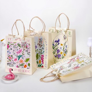 indi.k 植物花卉緞帶購物袋 4入組, 多色, 1組