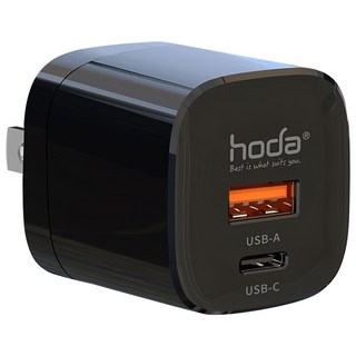 HODA 好貼 GaN氮化鎵33W智慧方型雙孔電源供應器 TC-07, 黑色, 1個