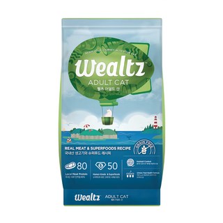 Wealtz 維爾滋 成貓食譜 天然無穀寵物糧, 80%肉類蛋白質, 50%人用食材等級, 有助於控制毛球, ..., 6kg, 1包, 鮭魚, 鷹嘴豆, 扁豆, 番薯, 南瓜, 香蕉, 藍莓, 百里香, 葫蘆巴, 薑黃, 迷迭香