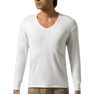 宜而爽 男厚長袖U領衫(62A) XL 70%高級精梳棉, 白色, 1件