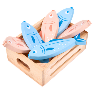 mentari 新鮮漁獲木盒, 包含6條魚 3條藍色魚和3條粉紅色魚, MT7403, 1組