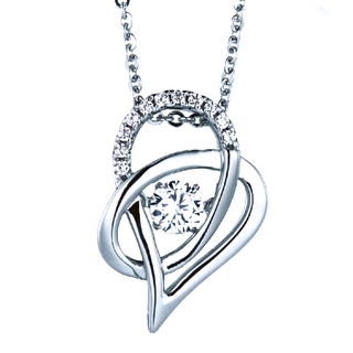 Crossfor 日本進口主鑽 Dancing Stone系列 純銀懸浮閃動項鍊, E款 邂逅愛情 銀色, 鍊長40 + 5cm延長鍊