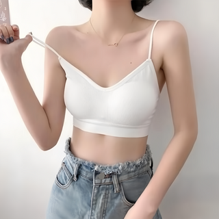 B628 細肩帶甜美螺紋V領小可愛, 胸寬28cm(胸圍56cm) 全長30cm, 白