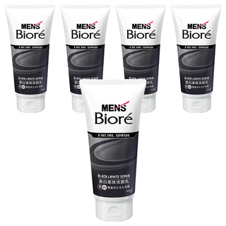 MEN's Biore男性專用黑白柔珠洗面乳 深層清潔毛孔角質 古龍水時尚香, 100g, 5條