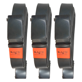 自動扣皮帶 Set 金屬+皮革, 黑色, 124cm, 黑扣