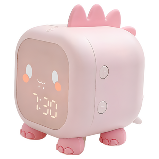 西格傢飾 智能恐龍LED小鬧鐘, 睡眠訓練, 炫彩燈, 聲控報時, 定時夜燈, 倒計時, 貪睡鬧鈴, 鋰電長續航, 溫度顯示切換, 粉紅色