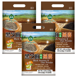 薌園黑芝麻糙米燕麥, 多榖多健康、營養好滋味, 富含膳食纖維並去除糖份, 28g, 10包, 3袋