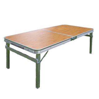 FOSO 方管無傘孔鋁合金折疊桌 增高款 輕便折疊露營桌, 竹紋, 1入