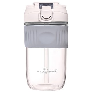 BLACK HAMMER 耐熱玻璃吸管隨行杯, 一鍵彈蓋, 內吸管可拆卸, 直飲就口設計, BH-G550GR 灰色, 550ml, 1個