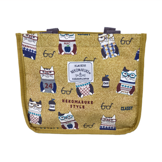 Kusuguru Japan 日本眼鏡貓 保溫保冷拉鍊鋁箔午餐袋 酷炫眼鏡貓, 芥末黃, 1個