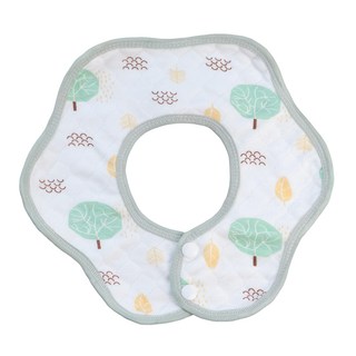 Pureal 純真兔 北歐風情防水款花瓣圍兜, 綠色, 26x26cm, 純棉+TPU防水膜, 0-3歲適用, 1入, 1條