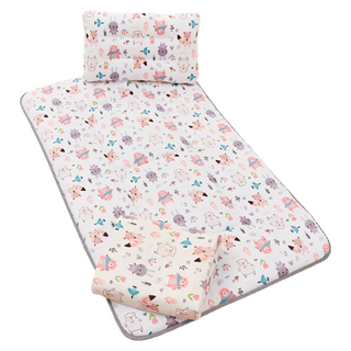 純棉加厚嬰兒床墊 兒童睡墊 + 安撫毯 + 安撫童枕3件組, 好朋友 米色