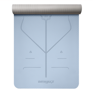 AMYUP YUNMI 環保TPE瑜珈墊 雙色霧藍 附綁帶 透氣網袋 正位體位線設計 止滑墊 皮拉提斯墊, 1片, 183 x 80 x 0.6cm