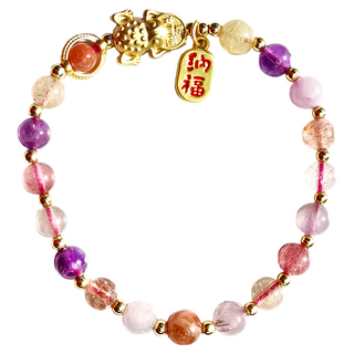 財神小舖 招財咬錢 金蟾超七水晶手鍊 6mm, SLS-2306, 1條