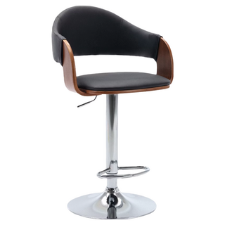 E-home邦妮 曲木PU可調式吧檯椅, 黑色, 電鍍金屬圓盤腳, 含腳踏舒適倚靠, 美規A級氣壓棒, 1個