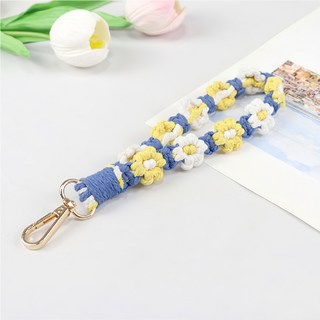 小明村長 手機掛繩 編織花短款 無夾片 2入組 A 藍繩 白黃花, 1組