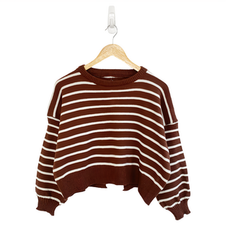 FB190 條紋罩衫, F, 咖啡