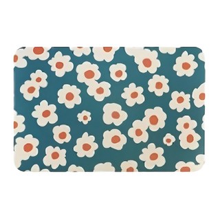 StyleG 時代家居 吸水奈米絨軟式硅藻土地墊 468g, 可愛花花 藍綠色, 1個