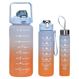 超大容量水壺 三件套組 漸層水壺 (2000ml + 750ml + 300ml), 藍色漸層, 1組