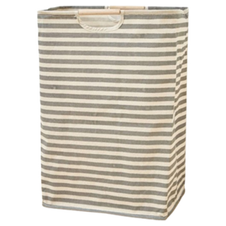 日系摺疊洗衣籃, 橫黑白條紋，60L 棉麻材質, 大款, 黑色 + 白色, 1個