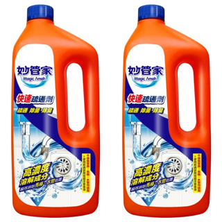 妙管家快速疏通劑, 30分鐘瞬效疏通排水管, 溶解毛髮油垢, 不鏽鋼/PVC/HDPE適用, 960g, 2瓶