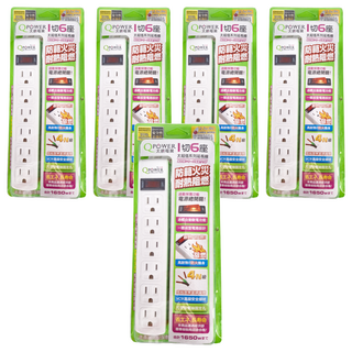 Tyson 太順電業 QPOWER 太超值 1開6插延長線插座 3孔 TS-316B, 2.7m, 白色, 5條