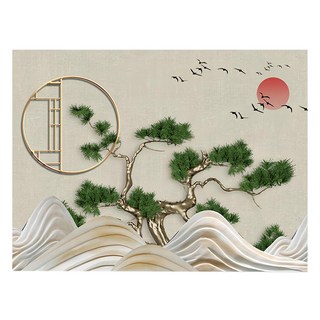 24mama 掛畫 單聯式 日落松樹 抽象山水 無框畫, 80 x 60cm