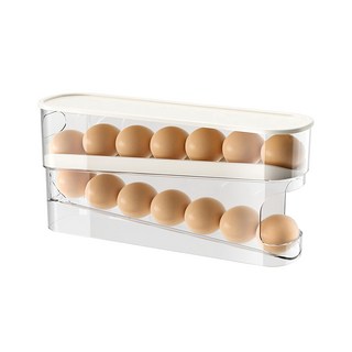 好物良品 日本冰箱先進先出雞蛋收納盒, 30 x 8.5 x 14cm, 透明 + 白, 1個