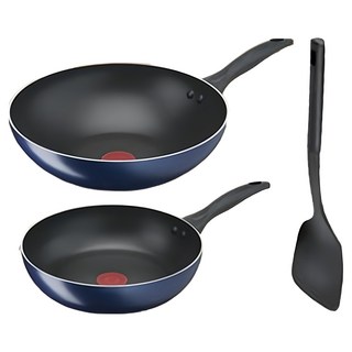 Tefal 特福 極巧系列 不沾鍋具3件組, 平底鍋26cm + 小炒鍋28cm + 鍋鏟28.5cm, 藍色, 1組