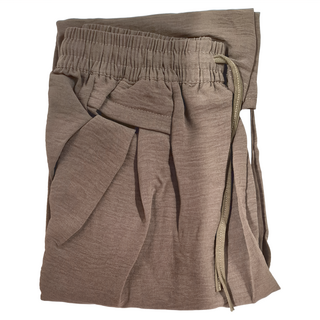 冰絲抽繩闊腿褲裙, 100%聚酯纖維, 黑色/咖色, L