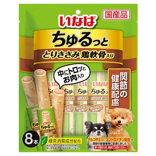 INABA 汪啾嚕肉泥捲心條 關節保健配方 8入, 雞肉 + 雞軟骨, 1袋, 112g