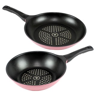 Kitchen-Art 鑽石塗層平底鍋2件組, 26 公分平底鍋 + 24 公分深形平底鍋, 粉色, 1組