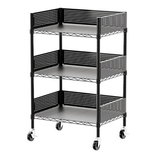 dayneeds 日需百備 廚房置物推車 含圍籬 + PP板 + 工業輪 60 x 45 x 90cm, 黑色