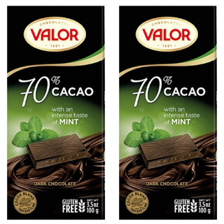 VALOR 70％薄荷黑巧克力片, 西班牙市佔率第一, 醇濃黑巧克力搭配薄荷清涼香氣, 100g, 2片
