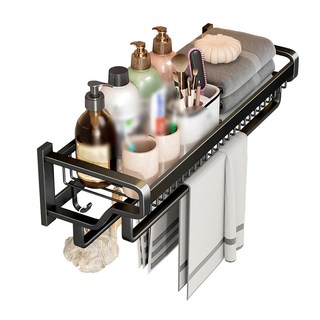 衛浴置物架 壁掛收納, 黑色, 1個