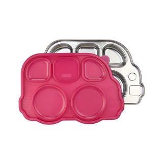 inno baby 不銹鋼兒童餐具 巴士餐盤, 可愛巴士造型, 304不鏽鋼材質, 五個獨立車廂分隔食物, 不含塑化劑, 單件, 粉紅色, 1個