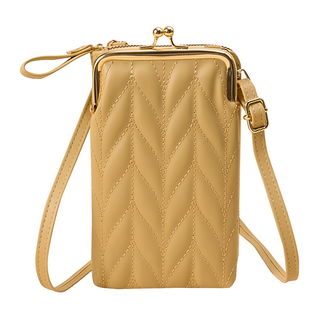 Sunday Life 簡約純色多功能斜背口金包皮夾 手機包, 黃色, 18.2 x 10.5 x 4cm